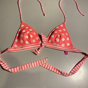 VS triangle bikini top medium m pink white polka dots pads dd